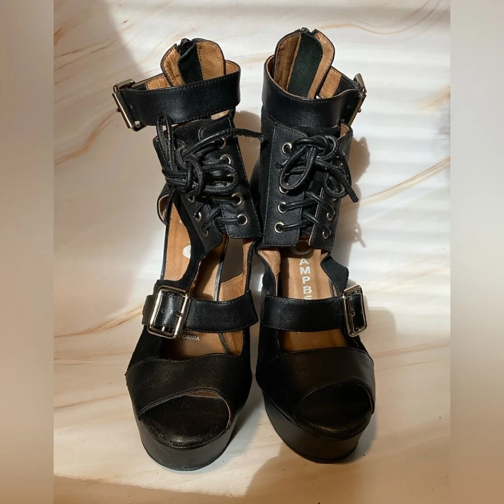 Jeffrey Campbell Black Lace Up Chunky Heels - Picture 2 of 6